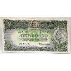 AUSTRALIA 1961 . ONE 1 POUND BANKNOTE . COOMBS/WILSON . LAST AND FIRST PREFIX IN ONE HK00